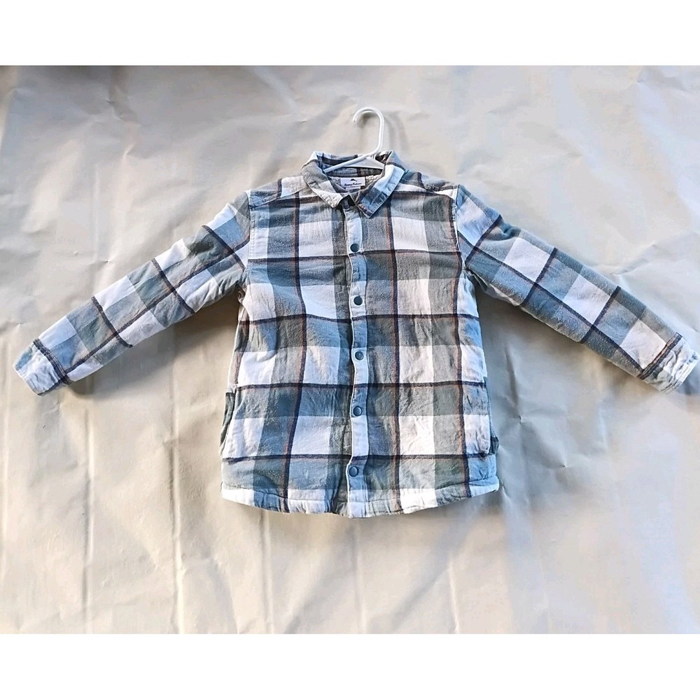 Tommy Bahama Shacket Shirt Jacket Boys L 10/12 Blue Plaid Sherpa Lined Snaps
